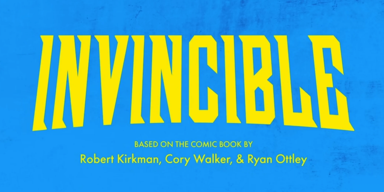 Invincible title card with blue background