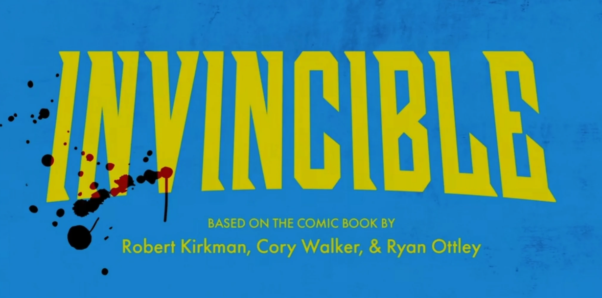 Invincible title card with blood splatter effect